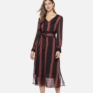 NWT BCBGMAXAZRIA Ombré Stripe Night Out Midi Belted Dress Black Sheer Sz S